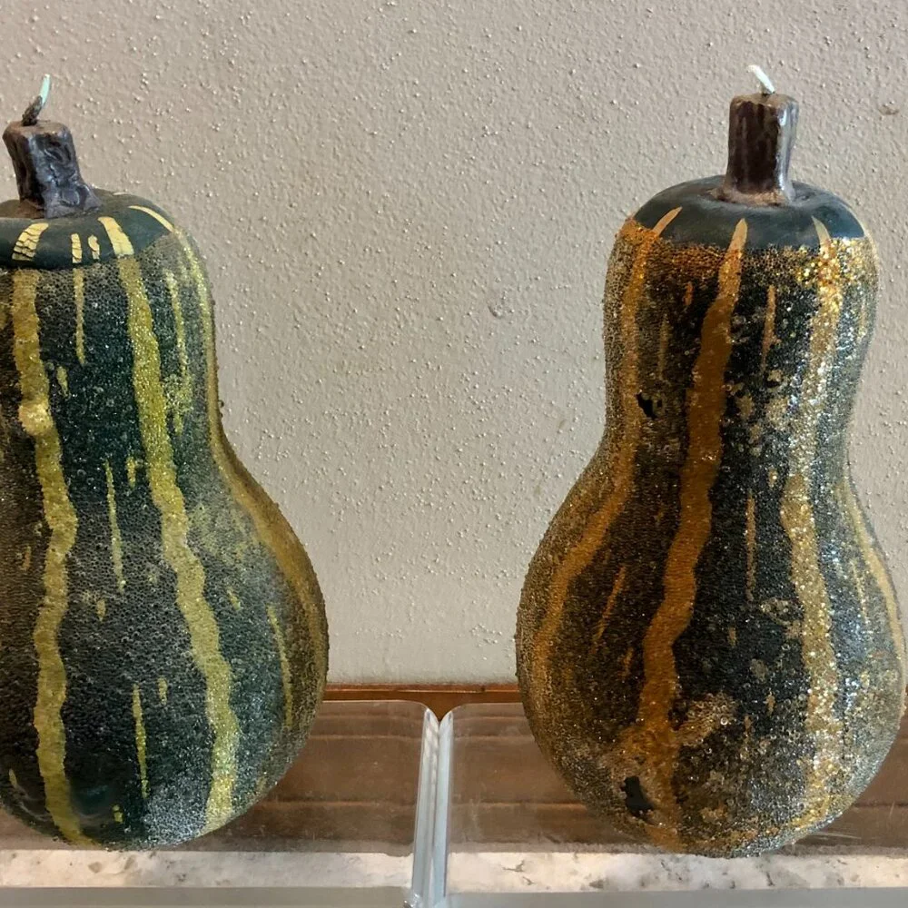 Pottery Barn Gourd Candles Sparkle Glitter New Bundle set of 2 LARGE